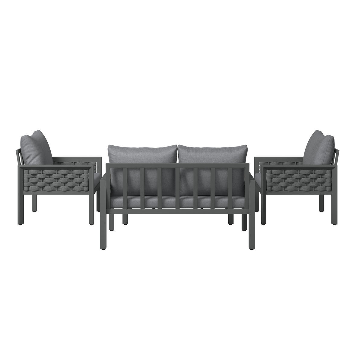 LOUNGEGARNITUR 4-teilig   290/73/153 cm Stahl  - Dunkelgrau/Grau, MODERN, Kunststoff/Textil (290/73/153cm) - Ambia Garden