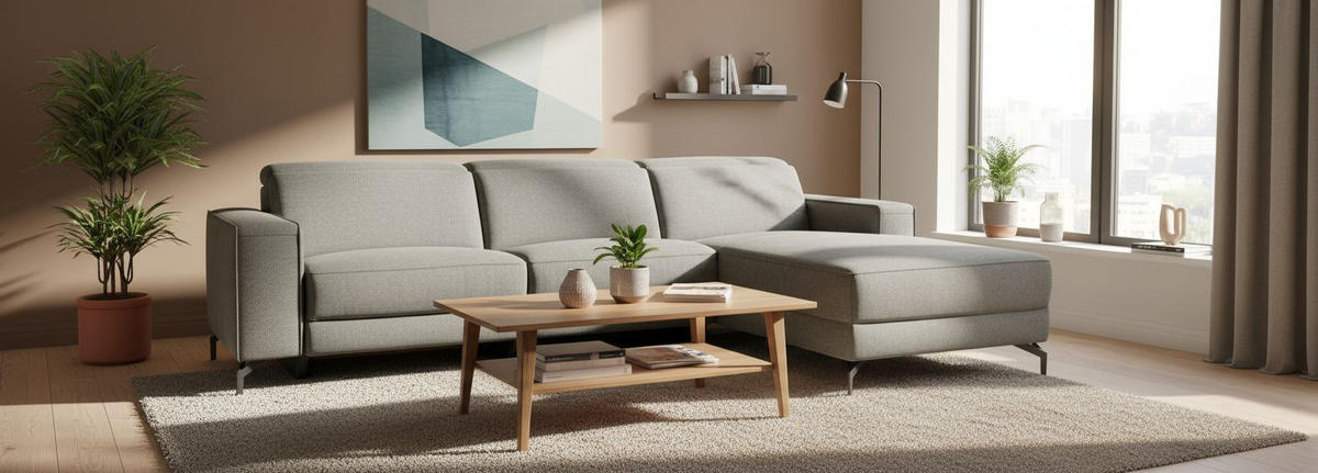 ECKSOFA Grau Webstoff  - Schwarz/Grau, Design, Textil/Metall (278/176cm) - Livetastic