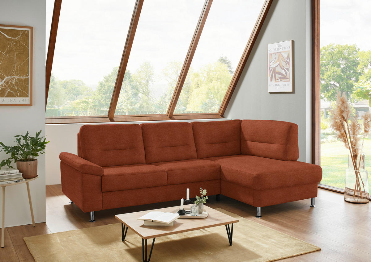 ECKSOFA  in Flachgewebe Terracotta  244/160 cm  - Terracotta/Alufarben, KONVENTIONELL, Textil/Metall (244/160cm) - Beldomo Comfort