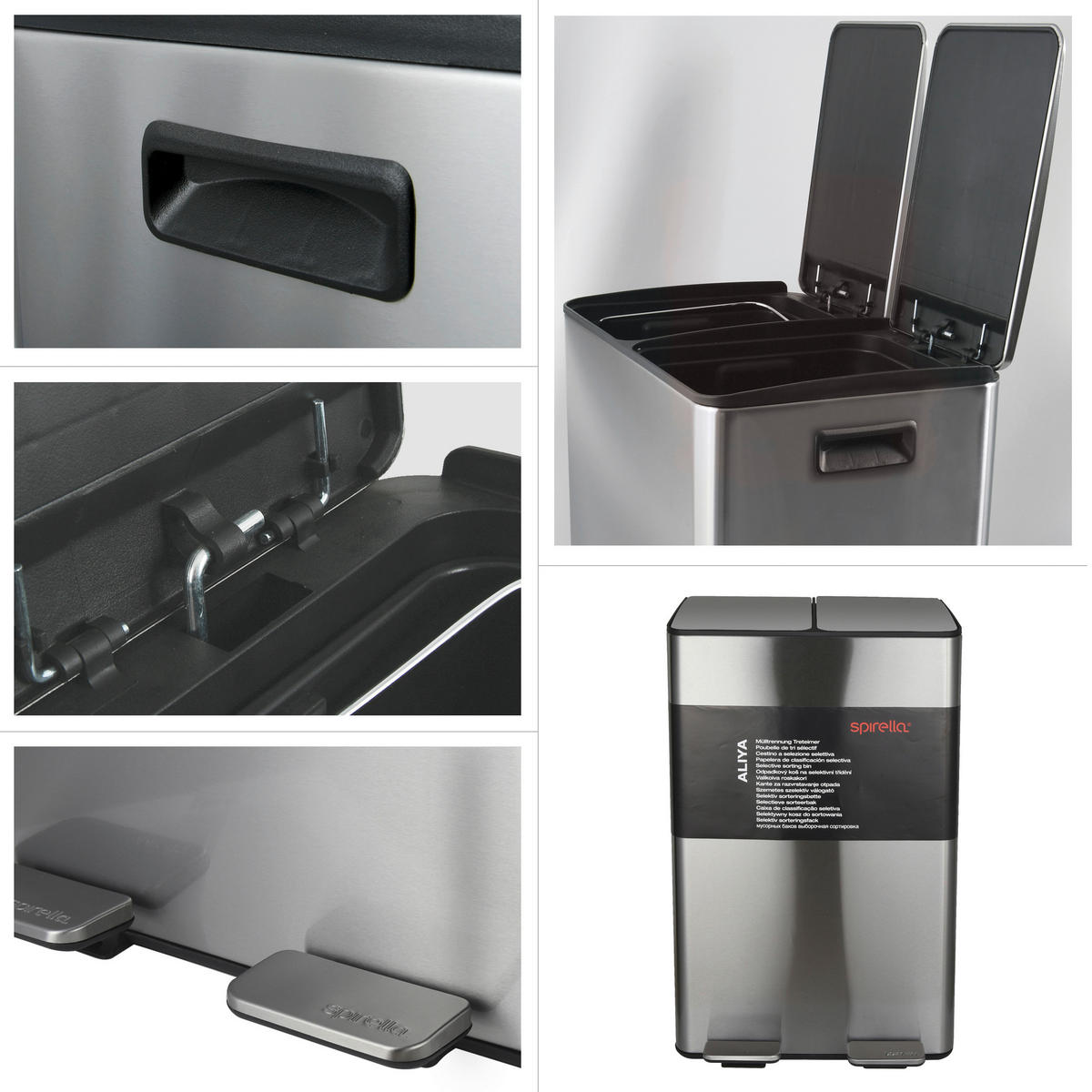TRETEIMER 60 l  Metall  - Silberfarben/Schwarz, Basics, Kunststoff/Metall (45/30cm) - Spirella