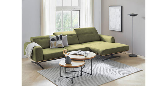 ECKSOFA Olivgrün Struktur - Eichefarben/Schwarz, Design, Holz/Textil (305/163cm) - Novel