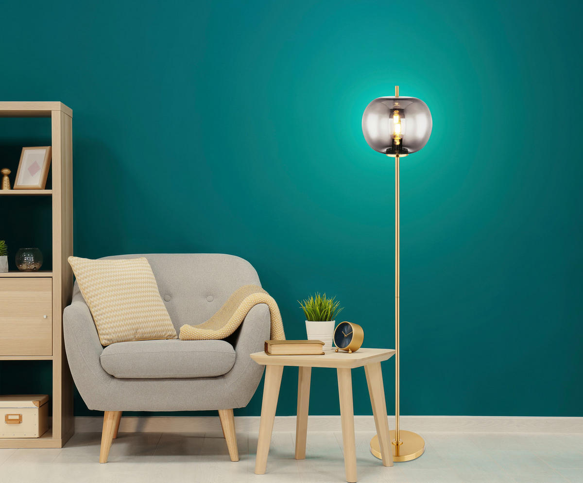 STOJACÍ LAMPA, 30/160 cm  - barvy mosazi, Design, kov/sklo (30/160cm) - Globo