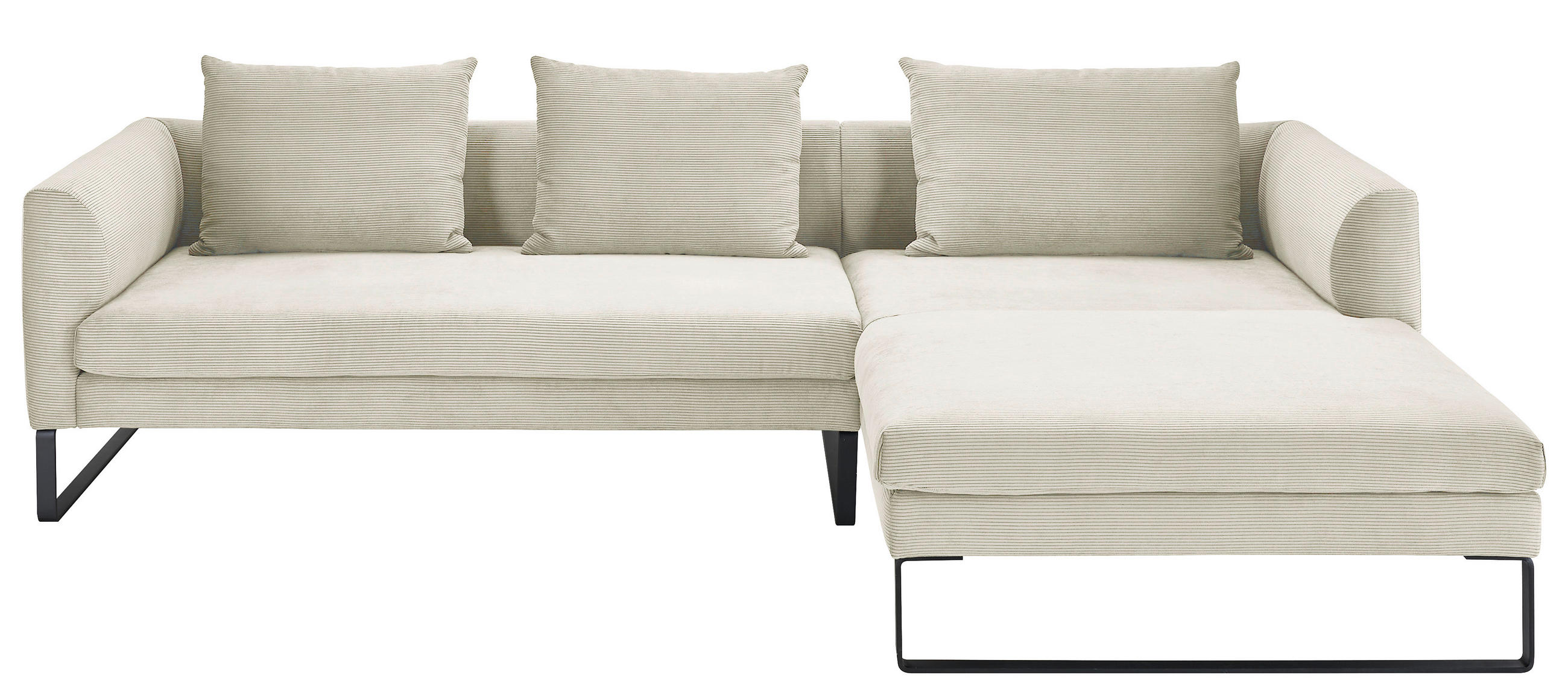 ECKSOFA Creme Cord  - Creme/Schwarz, KONVENTIONELL, Textil/Metall (284/178cm) - Hom`in