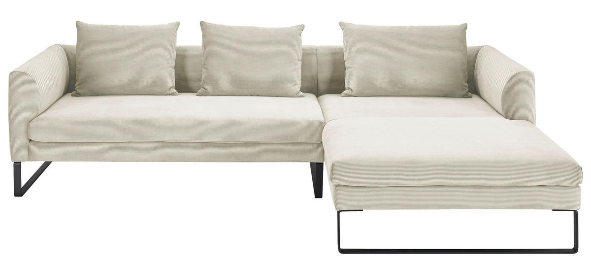 ECKSOFA in Cord Creme  284/178 cm  - Creme/Schwarz, KONVENTIONELL, Textil/Metall (284/178cm) - Hom`in