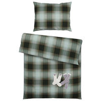 POSTEĽNÁ BIELIZEŇ, flanel, prírodná farba, olivovozelená, 140/200 cm - olivovozelená/prírodná farba, Konventionell, textil (140/200cm) - S. Oliver