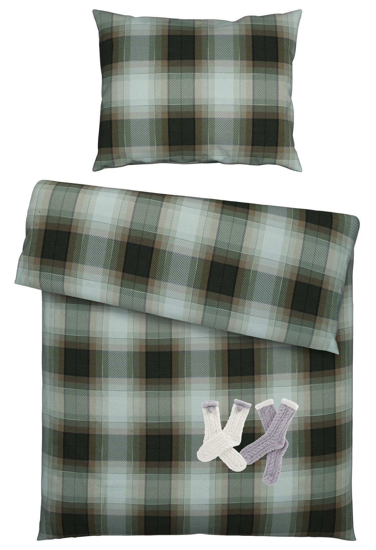 POSTEĽNÁ BIELIZEŇ, flanel, prírodná farba, olivovozelená, 140/200 cm - olivovozelená/prírodná farba, Konventionell, textil (140/200cm) - S. Oliver