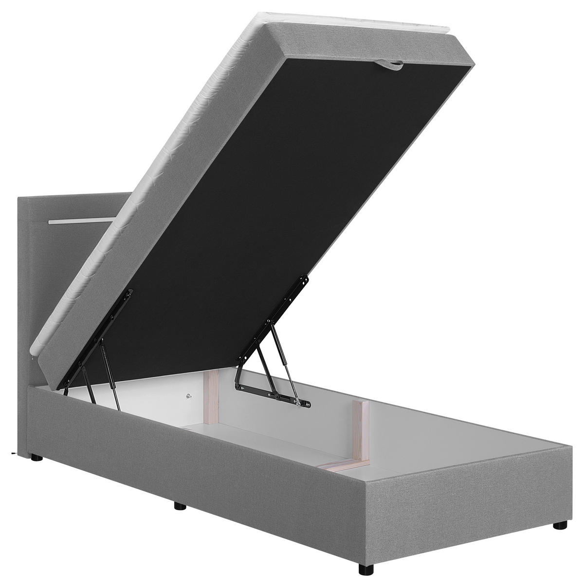 BOXBETT 100/200 cm,  in Hellgrau, Bettkasten, Topper, Kopfteilbeleuchtung,  - Hellgrau/Schwarz, MODERN, Kunststoff/Textil (100/200cm) - MID.YOU