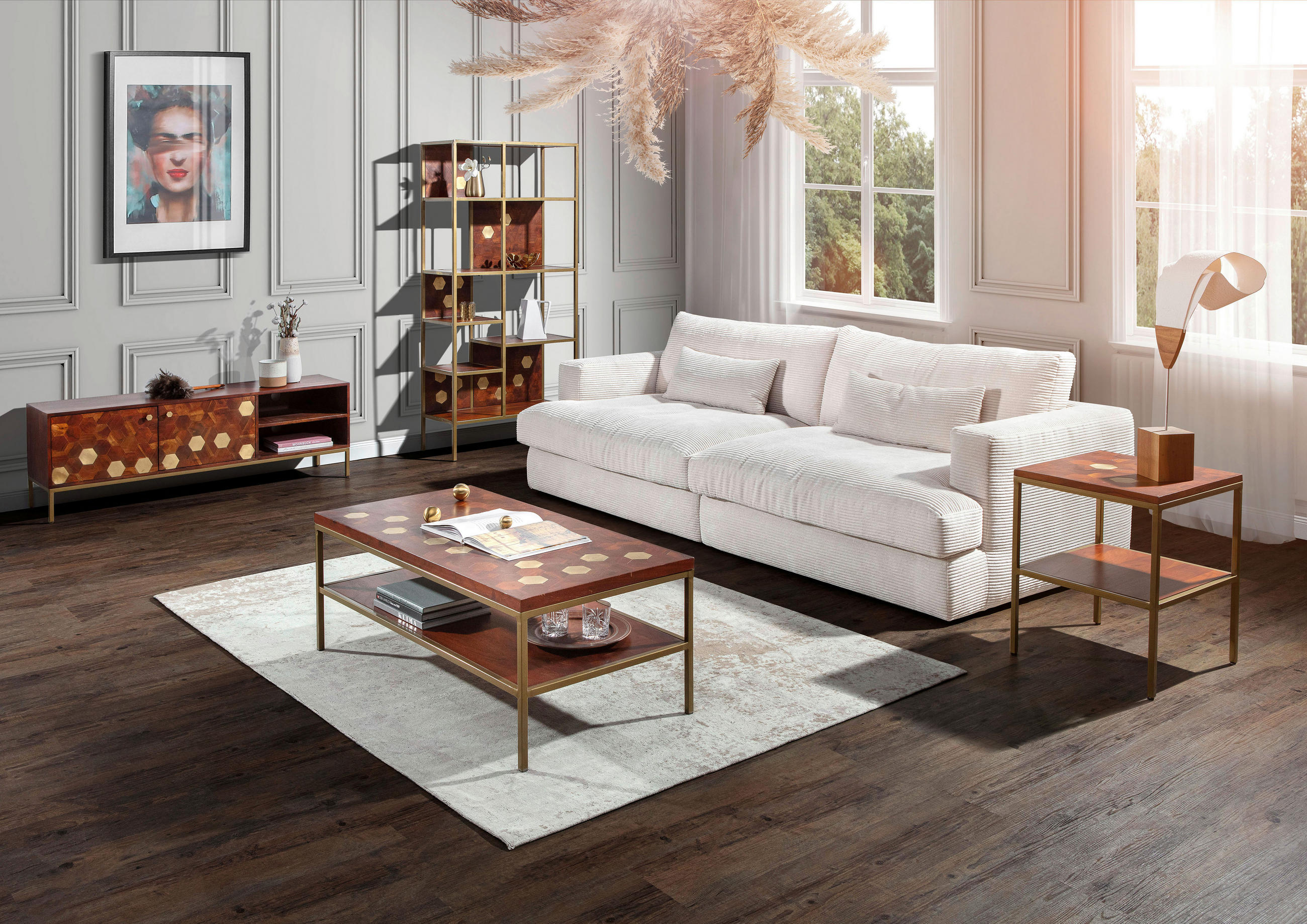 MEGASOFA in Kord Creme - Weiss/Creme, Romantik / Landhaus, Kunststoff/Textil (270/67/120cm) - Landscape