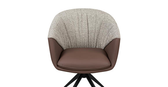 ARMLEHNSTUHL  Sitzfläche 360° drehbar, automatische Rückholfunktion Webstoff Echtleder  - Schwarz/Braun, Design, Leder/Textil (63,5/82,5/63cm) - Novel