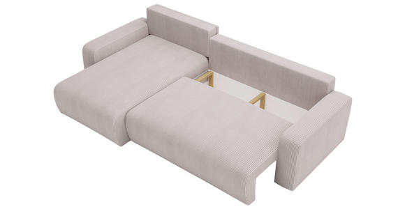 ECKSOFA Hellgrau Cord Rückenkissen, Bettkasten, Schlaffunktion, Rücken echt, Liegefläche im Originalstoff  - Hellgrau/Schwarz, MODERN, Kunststoff/Textil (150/245cm) - Carryhome