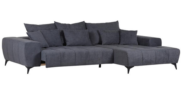 ECKSOFA  in Flachgewebe Dunkelgrau  300/205 cm  - Dunkelgrau/Schwarz, KONVENTIONELL, Textil/Metall (300/205cm) - Carryhome