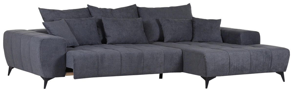 ECKSOFA Dunkelgrau Flachgewebe  - Dunkelgrau/Schwarz, KONVENTIONELL, Textil/Metall (300/205cm) - Carryhome