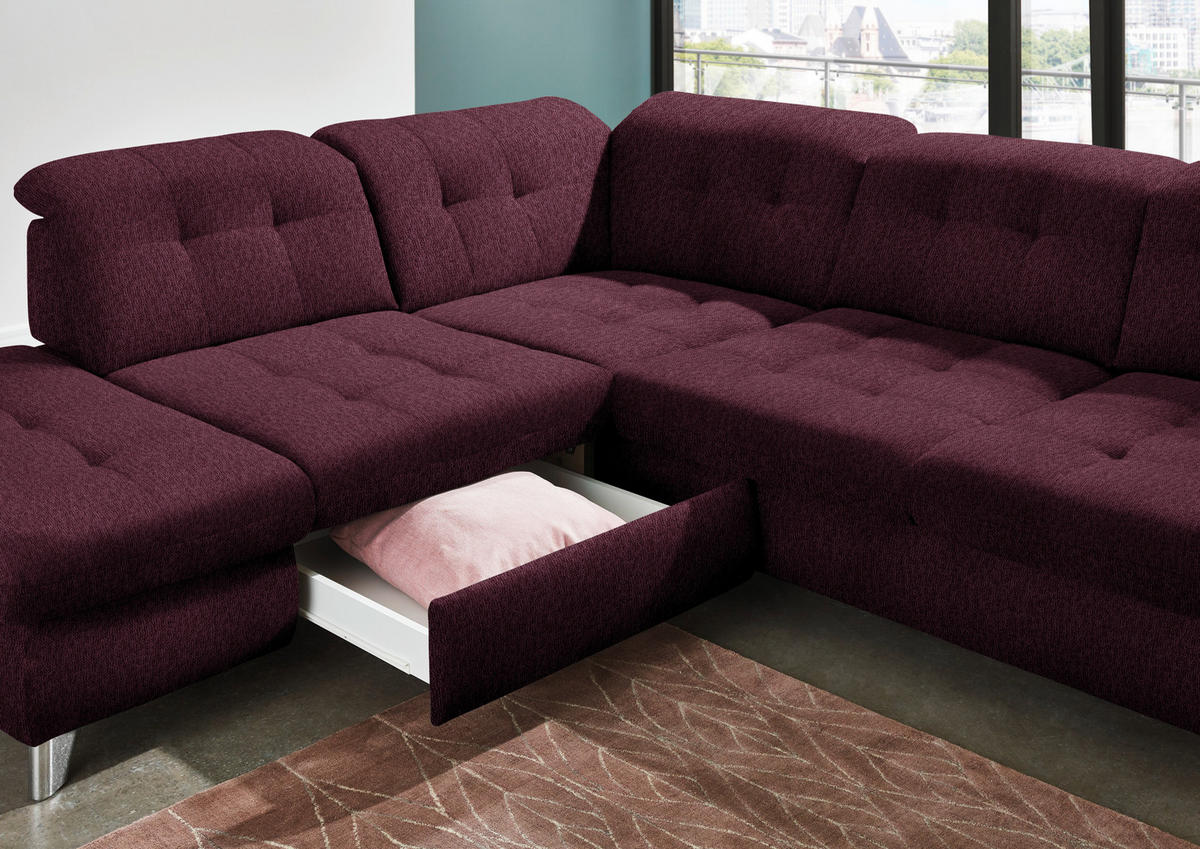ECKSOFA in Chenille Aubergine  - Chromfarben/Aubergine, Design, Textil/Metall (260/310cm) - Beldomo Speed