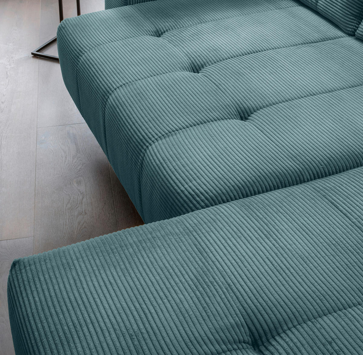 ECKSOFA in Cord Petrol  - Petrol/Schwarz, Modern, Textil/Metall (272/200cm) - Livetastic