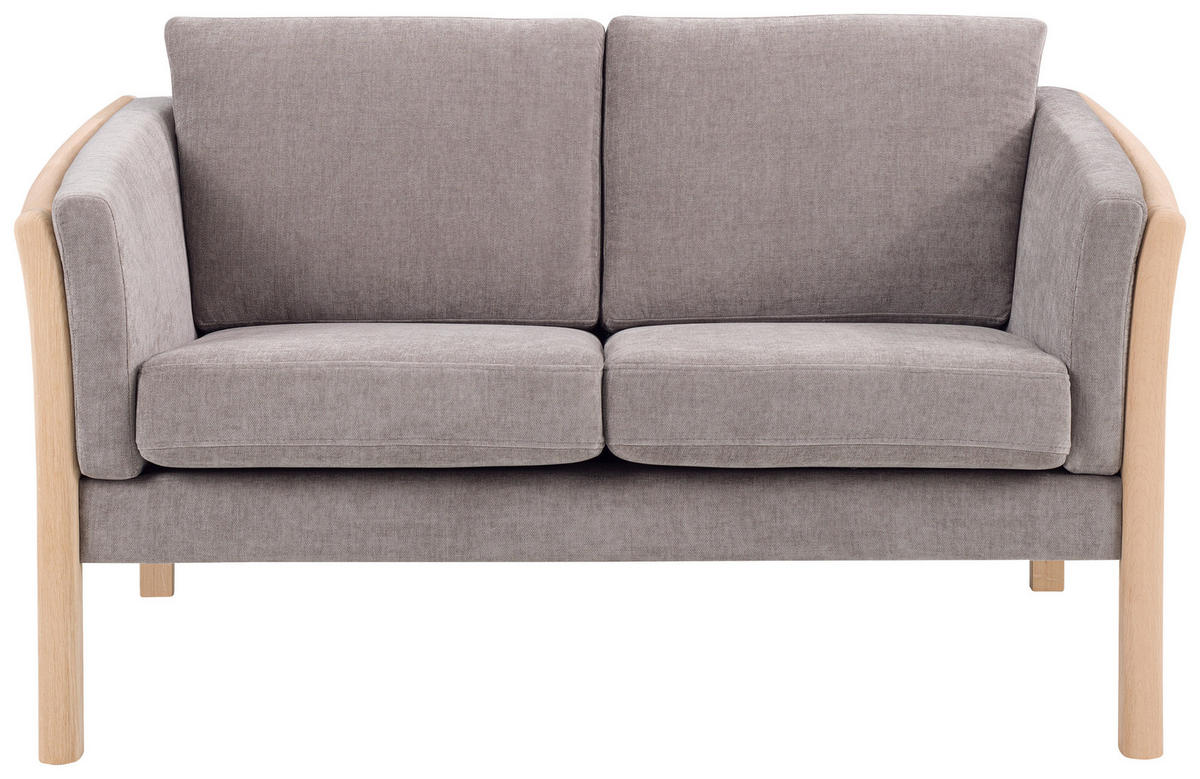 2-SITZER-SOFA Chenille Hellgrau, Eichefarben  - Eichefarben/Hellgrau, Design, Holz/Textil (142/79/82cm)