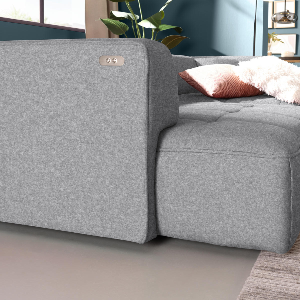 ECKSOFA Webstoff Hellgrau  - Hellgrau/Schwarz, Design, Kunststoff/Textil (288/188cm) - Welnova