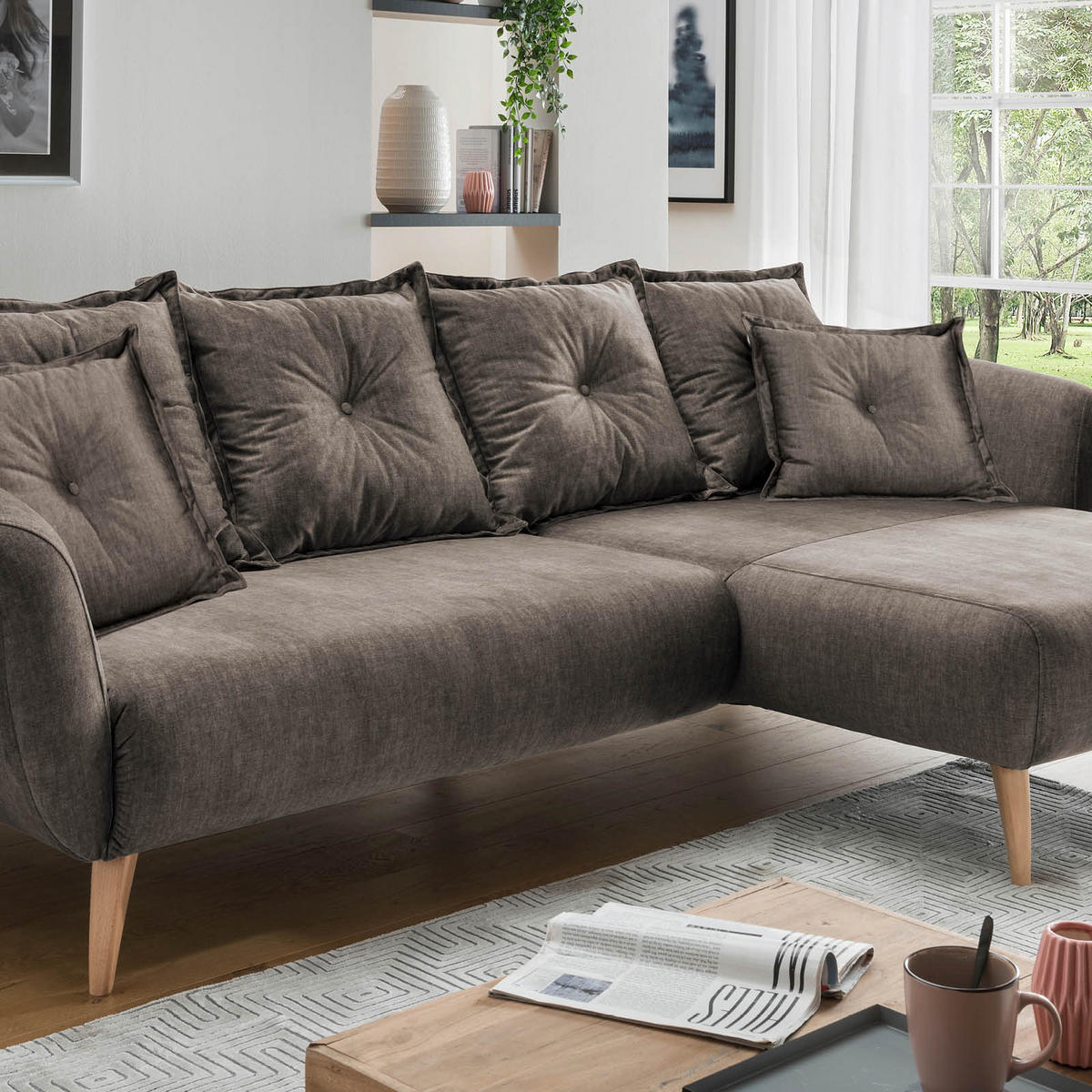 ECKSOFA in Velours Braun  - Buchefarben/Braun, Modern, Holz/Textil (277/94/162cm) - Livetastic