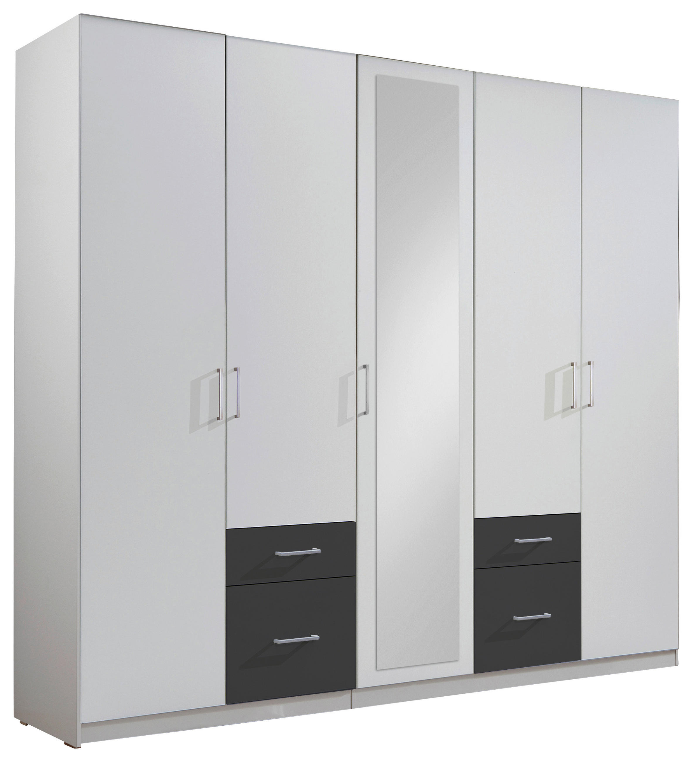 DREHTÜRENSCHRANK 225/210/58 cm,  in Graphitfarben, Weiß, 5-türig  - Silberfarben/Graphitfarben, Design, Glas/Holzwerkstoff (225/210/58cm) - MID.YOU