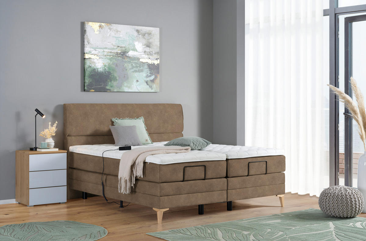 BOXSPRINGBETT 180/200 cm  in Braun  - Eichefarben/Braun, KONVENTIONELL, Holz/Textil (180/200cm) - Voleo
