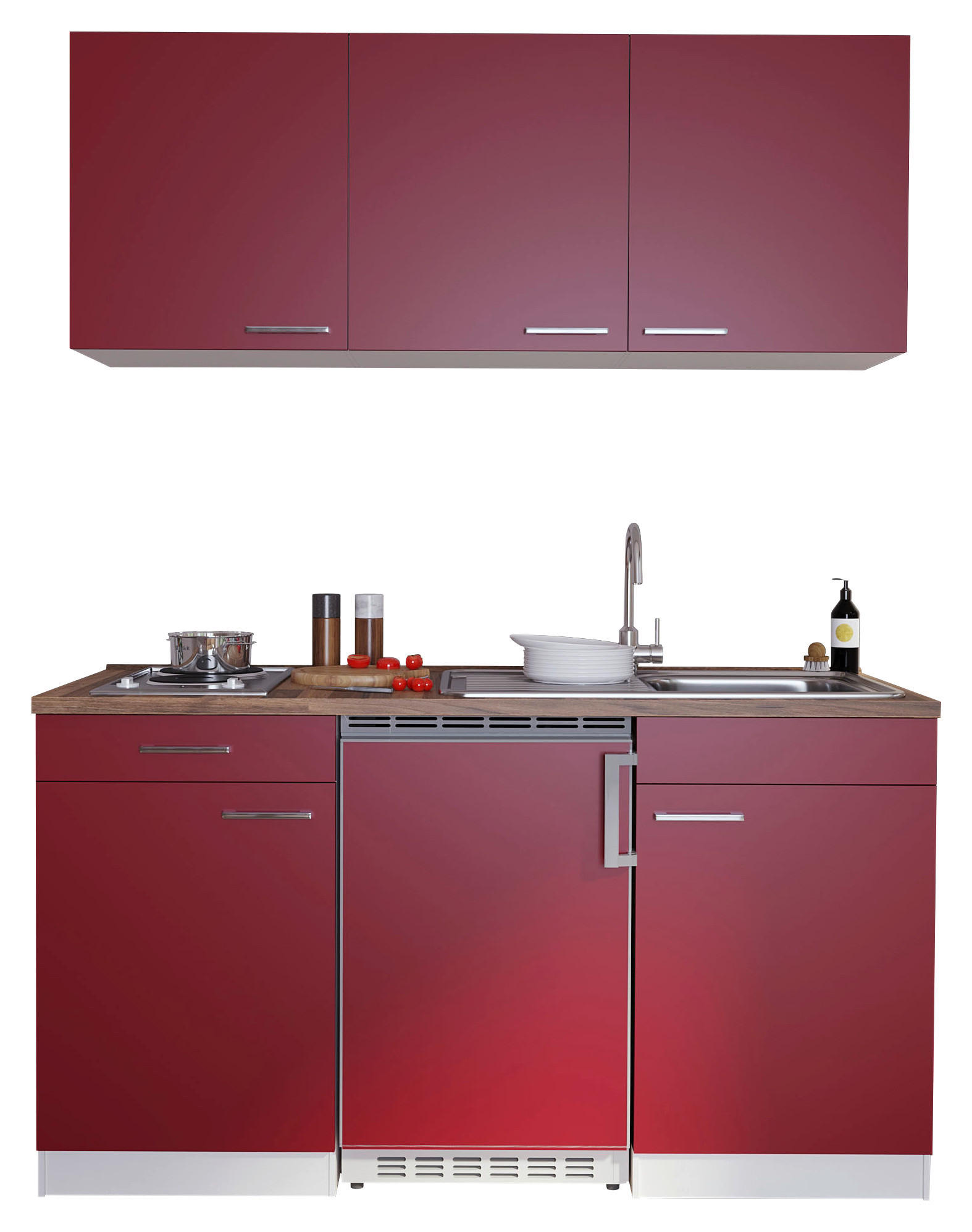 MINIKÜCHE 150 cm   in Rot  - Edelstahlfarben/Rot, Basics, Holzwerkstoff/Kunststoff (150cm) - Respekta
