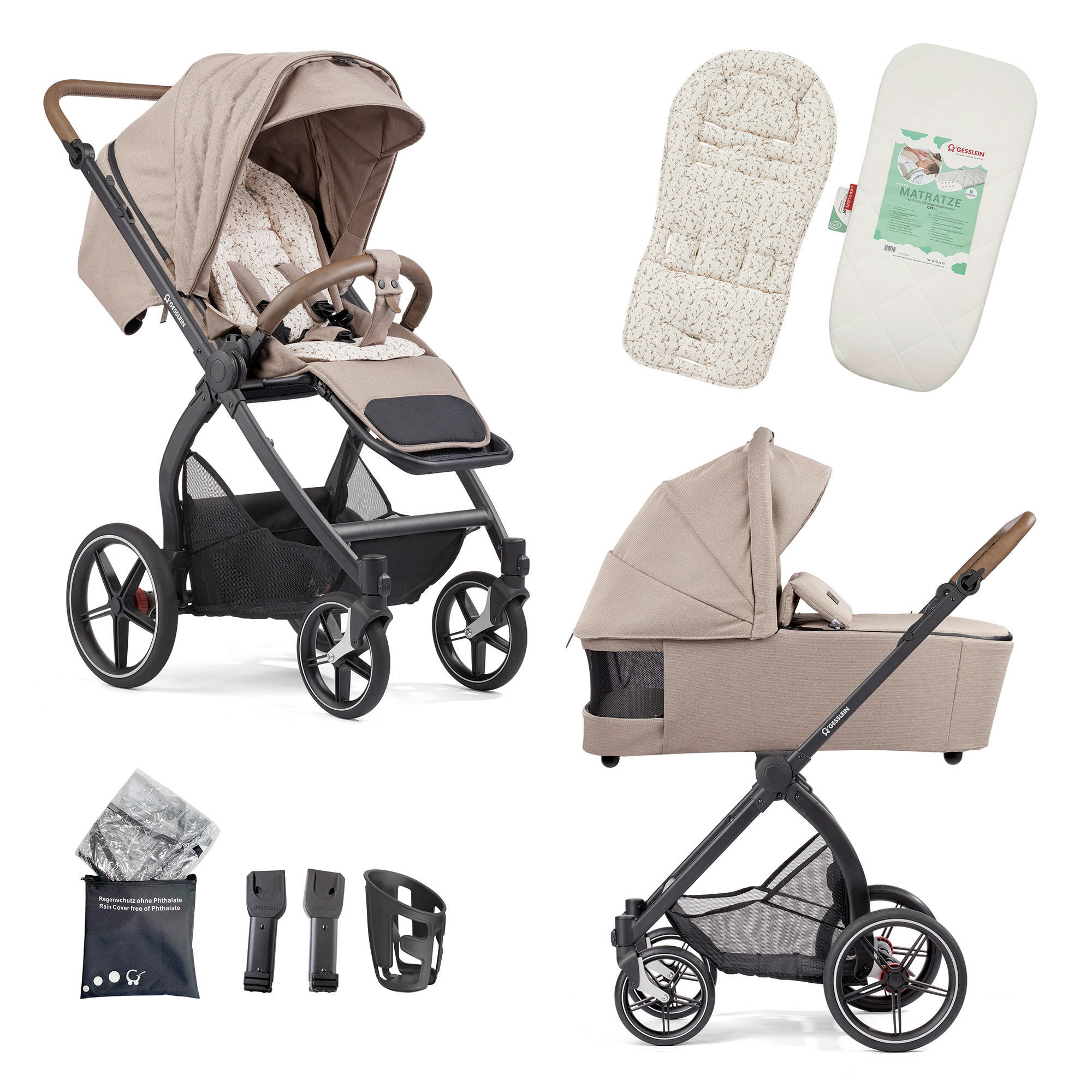 KOMBIKINDERWAGEN  FX4 Swing Set  Nugat  - Schwarz/Braun, Basics, Metall (100/55/130cm) - Gesslein