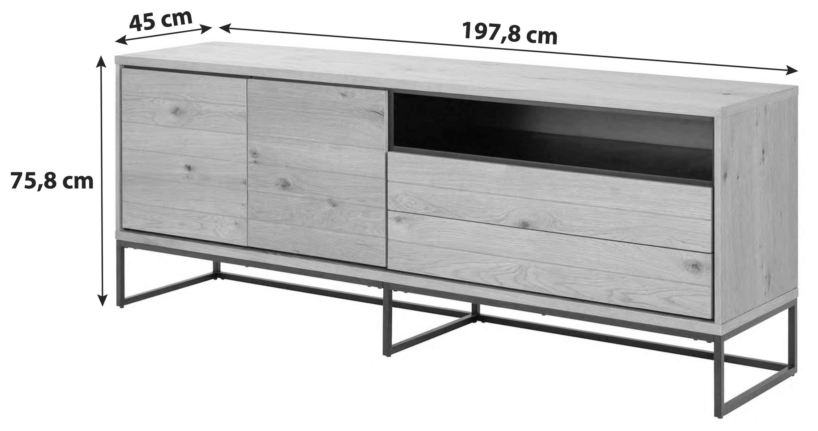 KOMMODE 197,8/75,8/45 cm  in Eichefarben, Schwarz  - Eichefarben/Schwarz, Natur, Holzwerkstoff/Metall (197,8/75,8/45cm) - MID.YOU