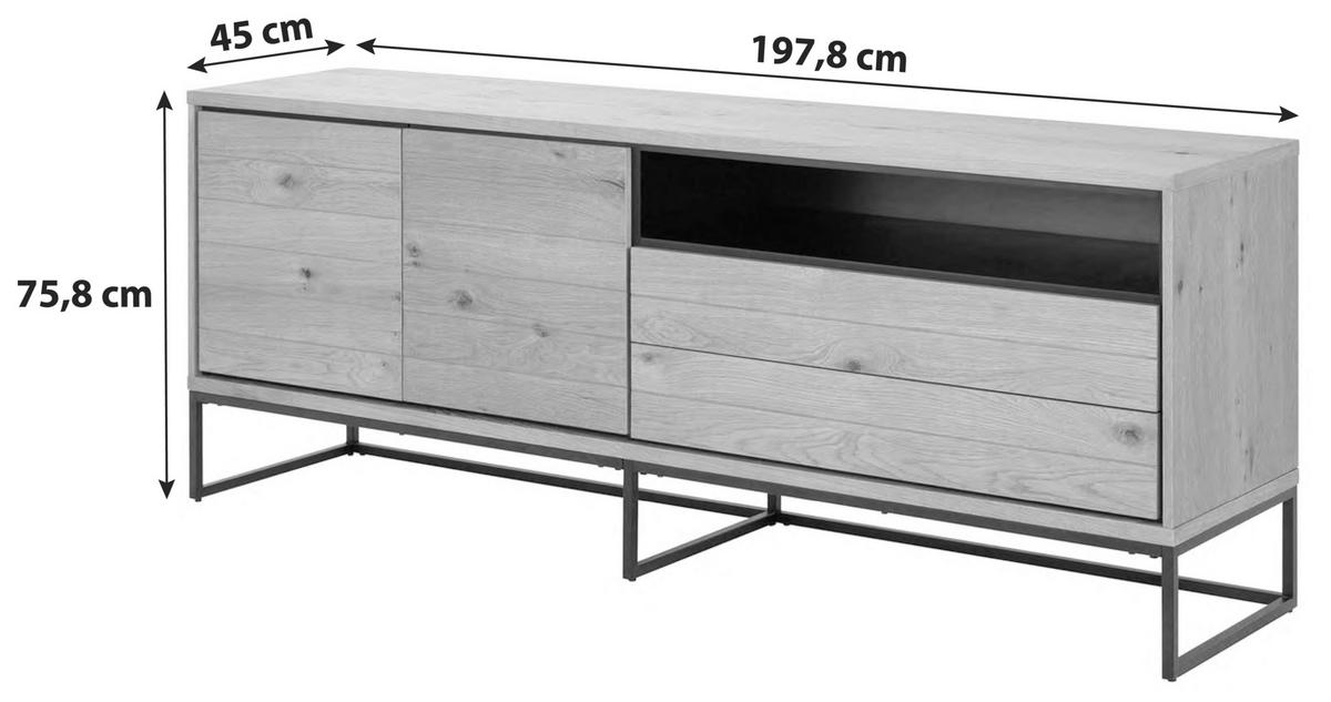 KOMODA, černá, barvy dubu, 197,8/75,8/45 cm - barvy dubu/černá, Natur, kov/kompozitní dřevo (197,8/75,8/45cm) - MID.YOU