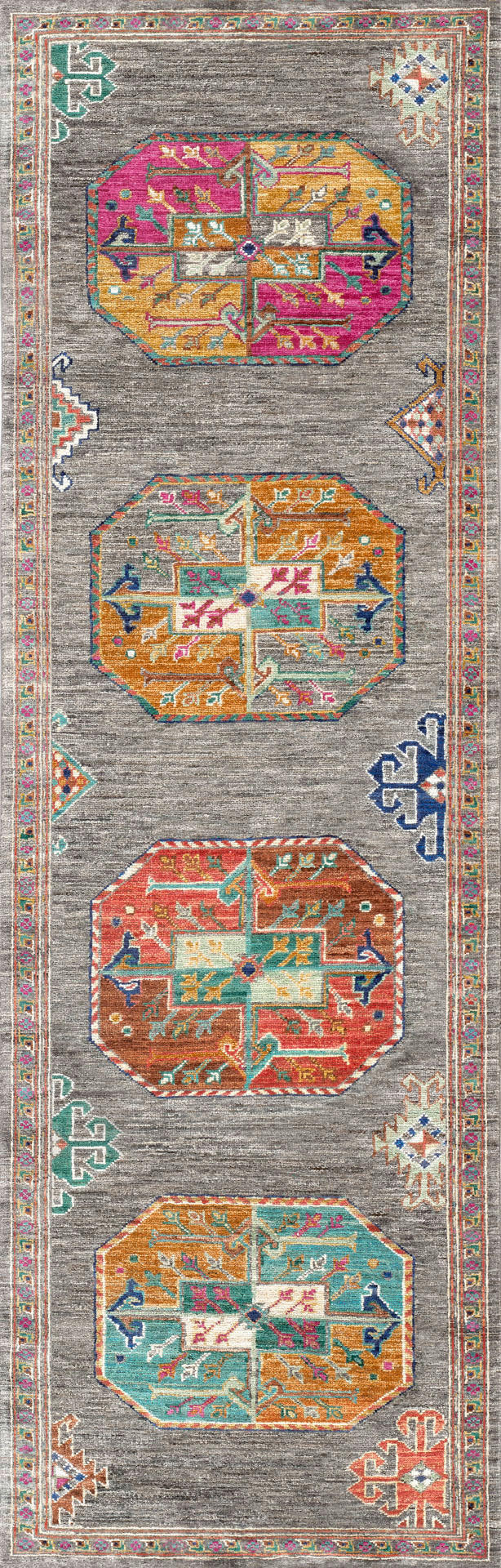 LÄUFER Cortea Khamil 80/250 cm  in Grau, Türkis, Pink  - Türkis/Pink, LIFESTYLE, Kunststoff/Textil (80/250cm) - Lindorug