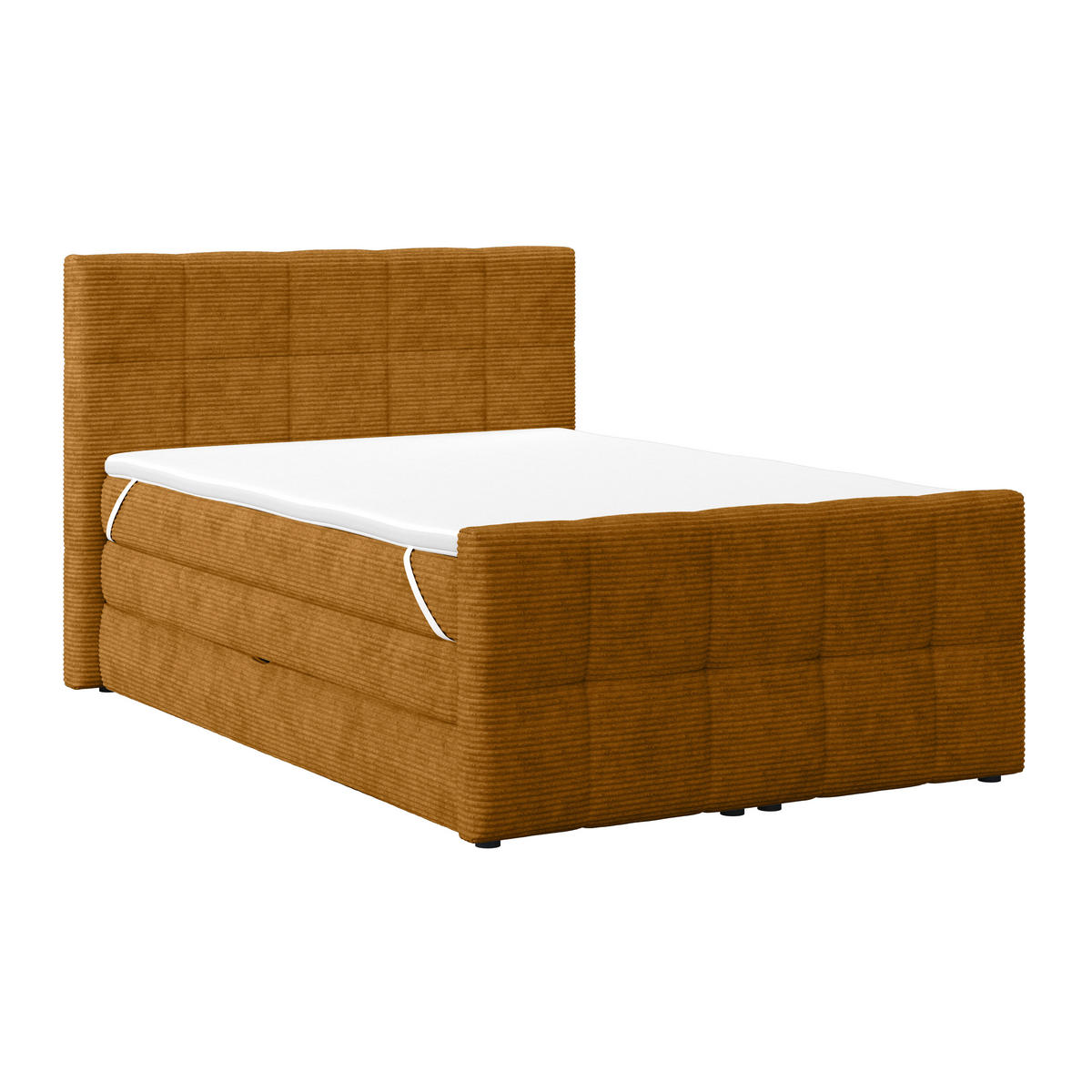 BOXSPRINGBETT 140/200 cm,  in Senfgelb, gepolstertes Kopfteil, Bettkasten, Topper, Matratzen, H4 + H4 = sehr fest  - Senfgelb, KONVENTIONELL, Holz/Holzwerkstoff (140/200cm)