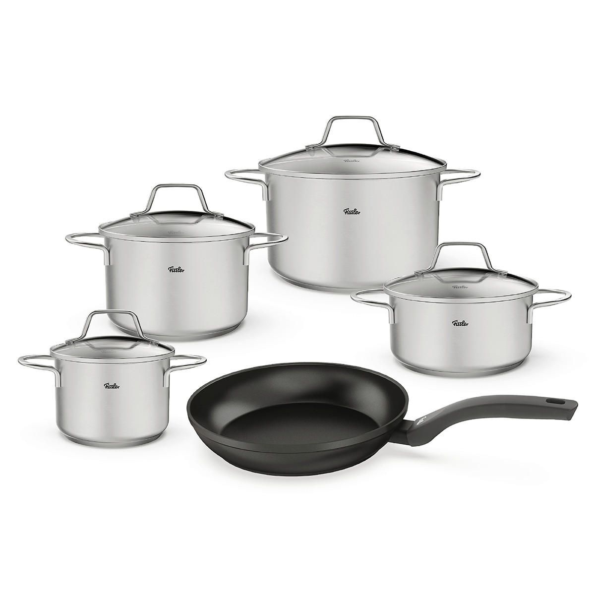 KOCHTOPFSET Sereno 5-teilig  - Edelstahlfarben/Schwarz, Basics, Metall (53/36/33cm) - Fissler