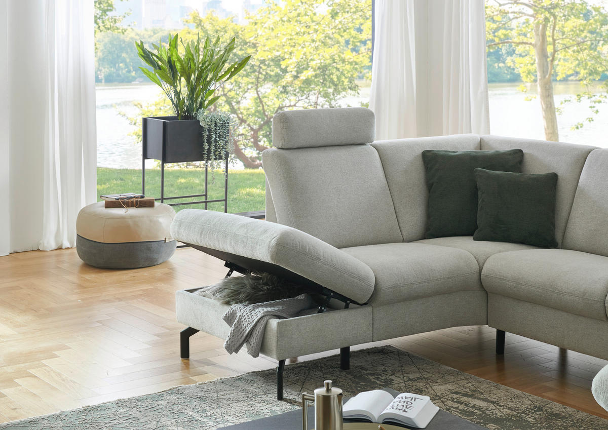 WOHNLANDSCHAFT Flachgewebe Ecru  - Ecru/Schwarz, Konventionell, Textil/Metall (190/307/170cm) - Beldomo Comfort