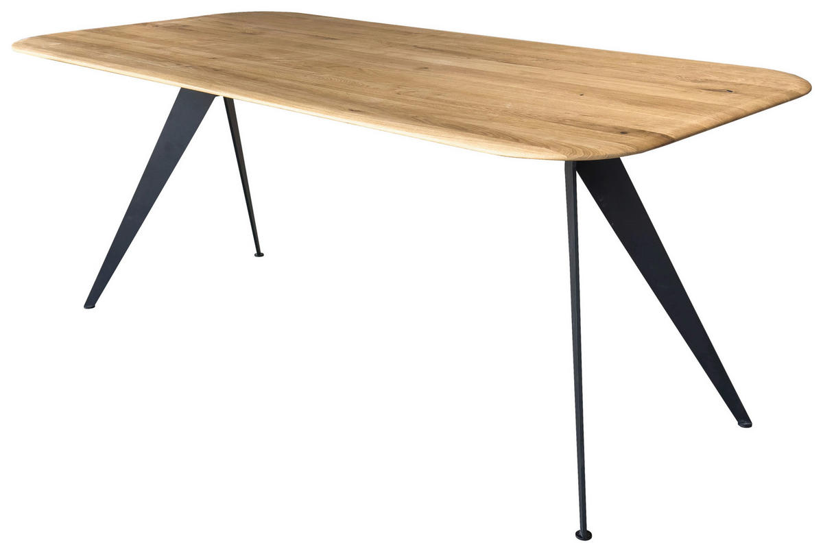 ESSTISCH Eiche massiv rechteckig Schwarz, Eichefarben  - Eichefarben/Schwarz, LIFESTYLE, Holz/Metall (160/90/75cm) - Linea Natura