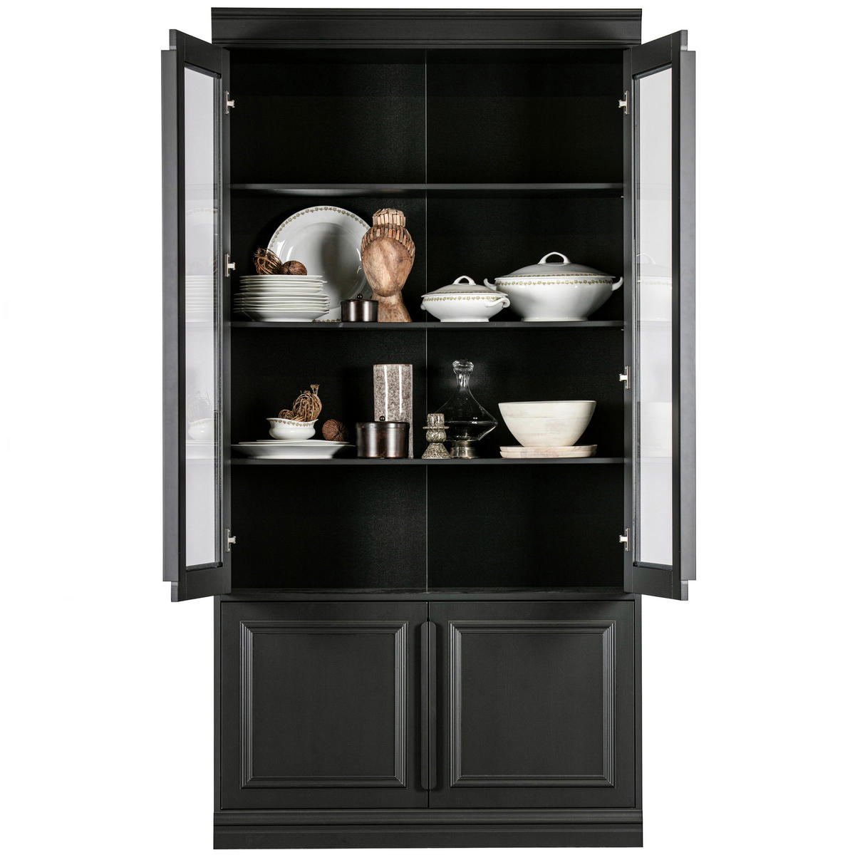 VITRINE  in massiv Kiefer Schwarz  - Schwarz, Design, Glas/Holz (110/215/44cm) - Livetastic