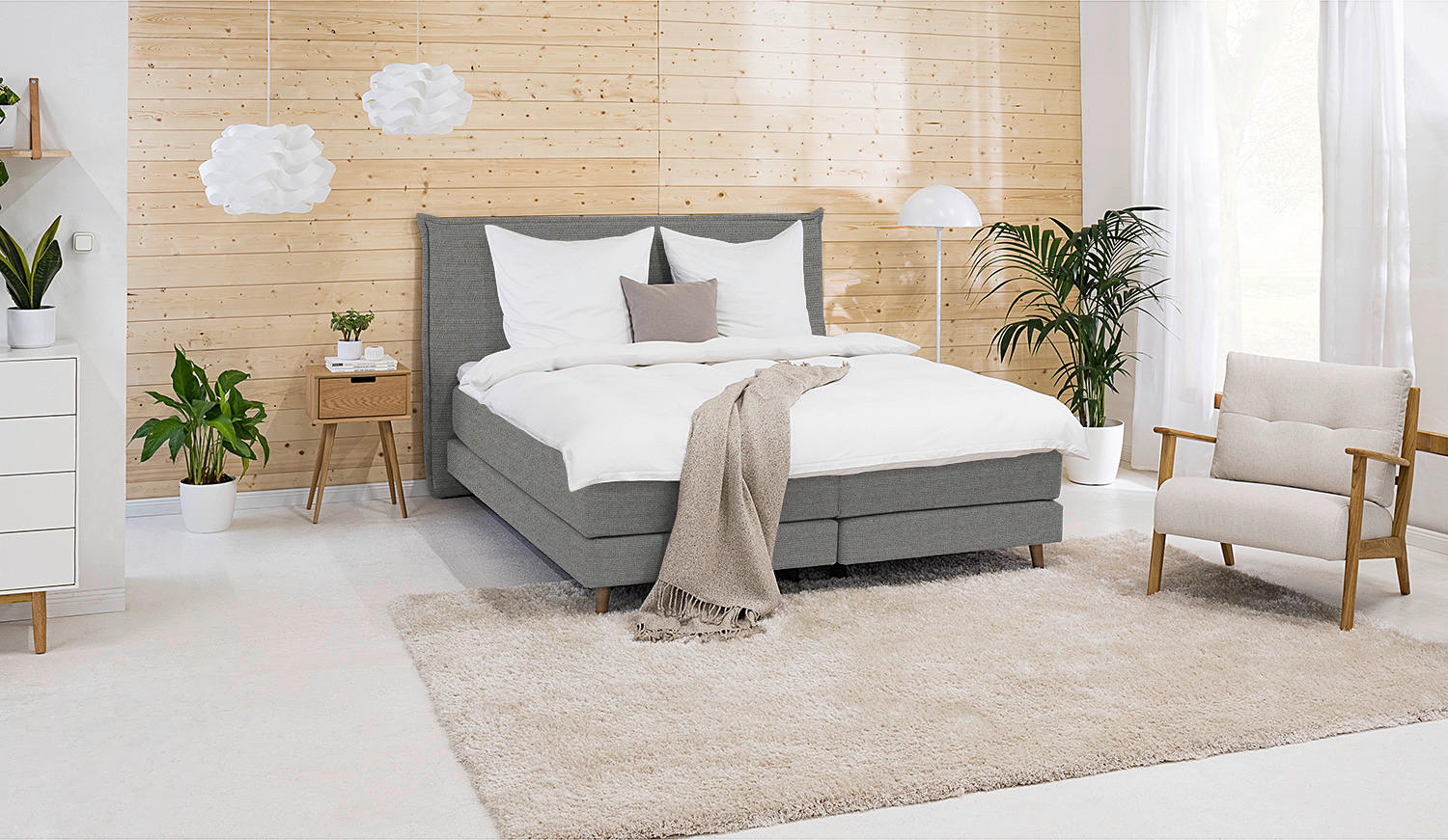 BOXSPRINGBETT 180/200 cm  in Graubraun  - Eichefarben/Graubraun, Design, Holzwerkstoff/Textil (180/200cm) - home24