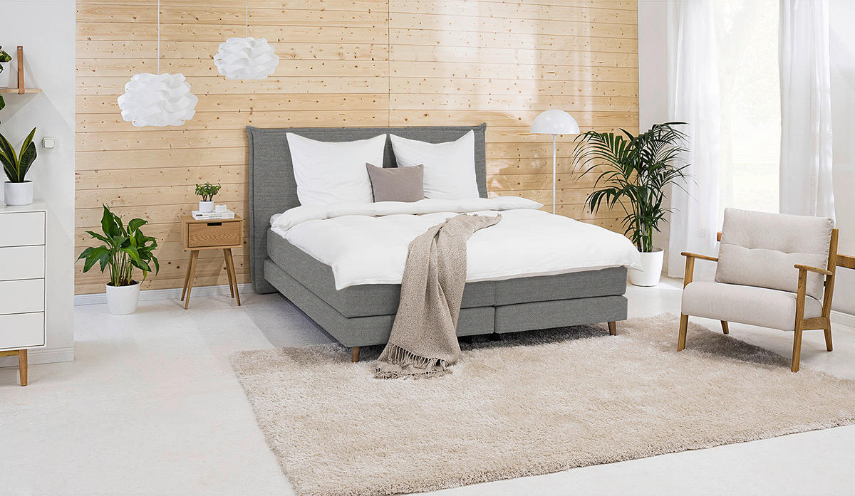 BOXSPRINGBETT 140/200 cm  in Graubraun  - Eichefarben/Graubraun, Design, Holzwerkstoff/Textil (140/200cm) - home24