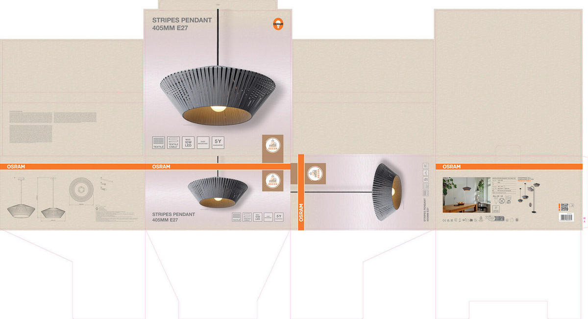 HÄNGELEUCHTE 40,5/120 cm  - Dunkelgrau, Basics, Textil/Metall (40,5/120cm) - Osram