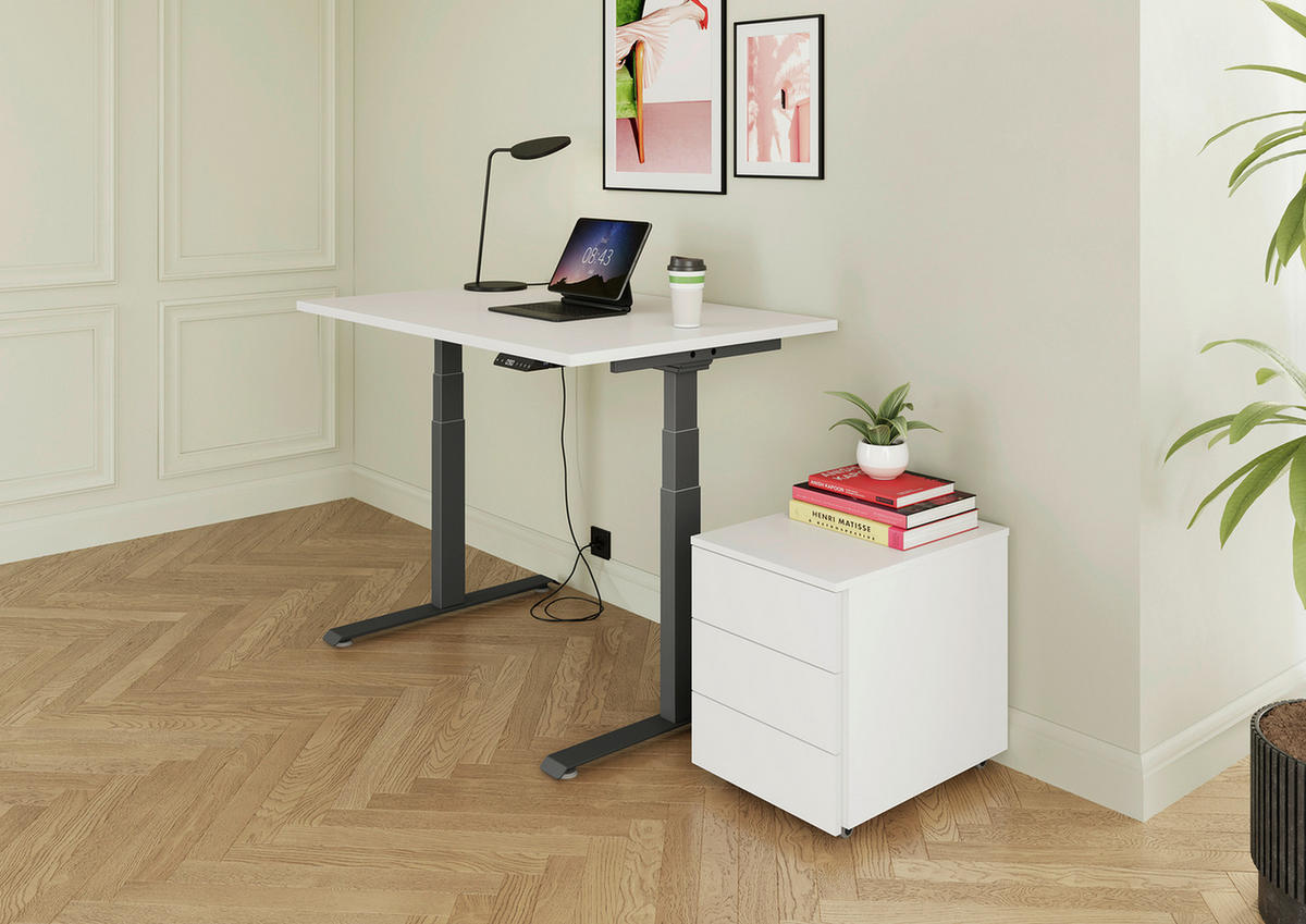SCHREIBTISCH 140/80/64,5-129,5 cm Graphitfarben, Weiß elektrisch höhenverstellbar  - Graphitfarben/Weiß, KONVENTIONELL, Holzwerkstoff/Metall (140/80/64,5-129,5cm) - Venda