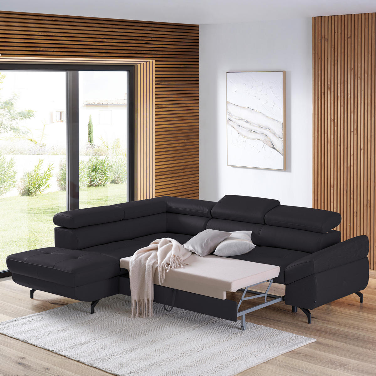 ECKSOFA in Echtleder Dunkelbraun  - Dunkelbraun/Schwarz, Design, Leder/Metall (220/270cm) - Novel