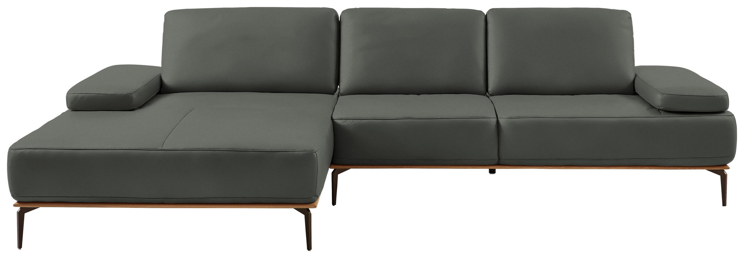 ECKSOFA in Echtleder Anthrazit  - Anthrazit/Bronzefarben, Design, Leder/Holz (176/314cm) - Valnatura