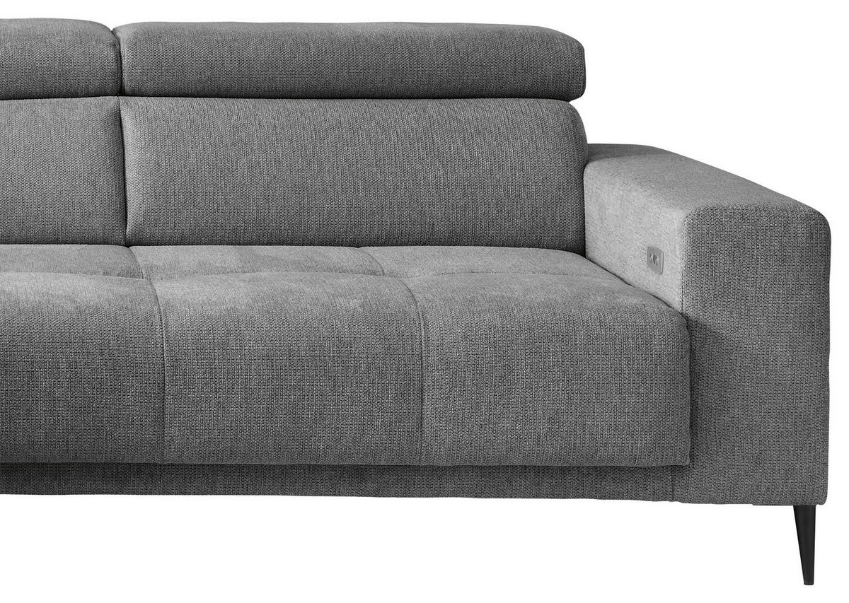 ECKSOFA INTERA Dunkelgrau Struktur Kopfteilverstellung, Sitzvorzug  - Dunkelgrau/Schwarz, KONVENTIONELL, Textil/Metall (225/305cm) - Livetastic
