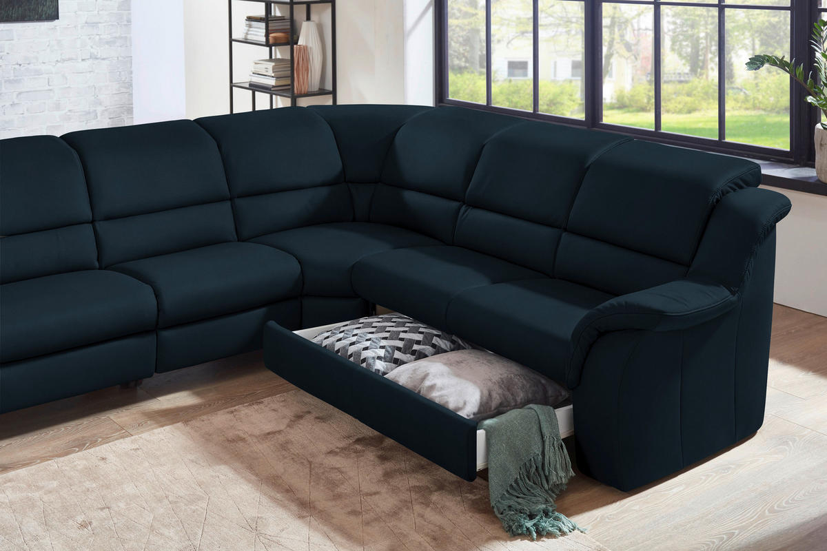 ECKSOFA  in Echtleder Dunkelblau  324/260 cm  - Chromfarben/Dunkelblau, KONVENTIONELL, Leder/Kunststoff (324/260cm) - Cantus
