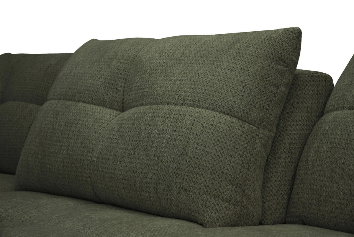 ECKSOFA Dunkelgrün Chenille Armlehnenkissen, Rücken echt, Sitztiefenverstellung  - Dunkelgrün/Schwarz, KONVENTIONELL, Textil/Metall (215/313cm) - Hom`in