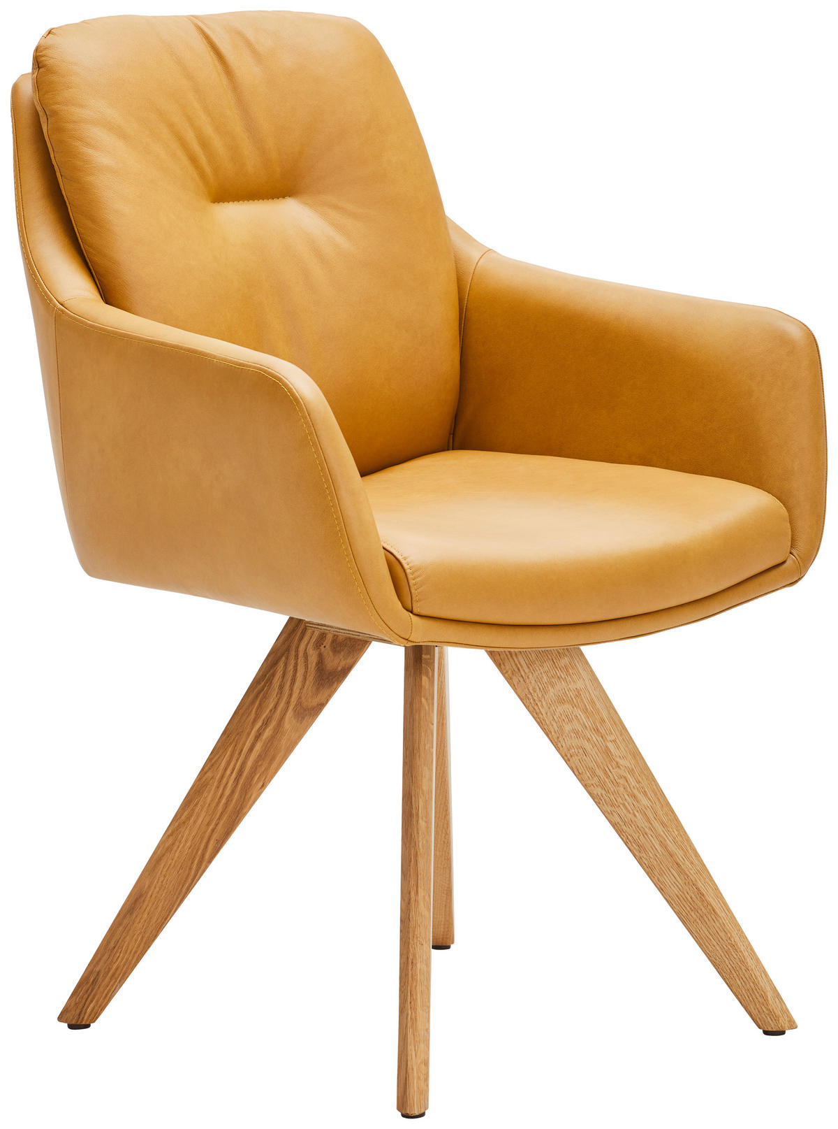 ARMLEHNSTUHL in Holz, Leder Dunkelgelb, Wildeiche  - Wildeiche/Dunkelgelb, Design, Leder/Holz (62/90/65cm) - Waldwelt