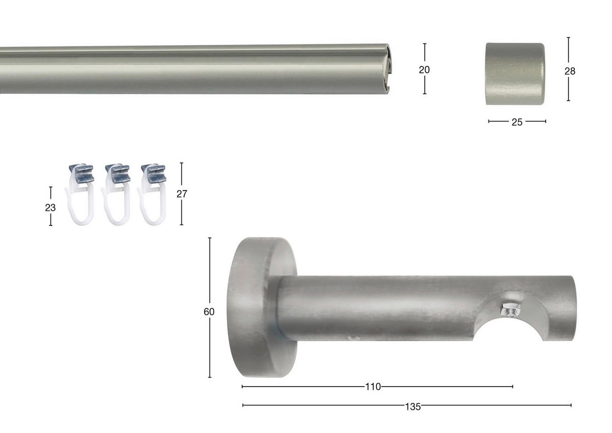 VORHANGSTANGE 225 cm  - Chromfarben, KONVENTIONELL, Metall (225cm)