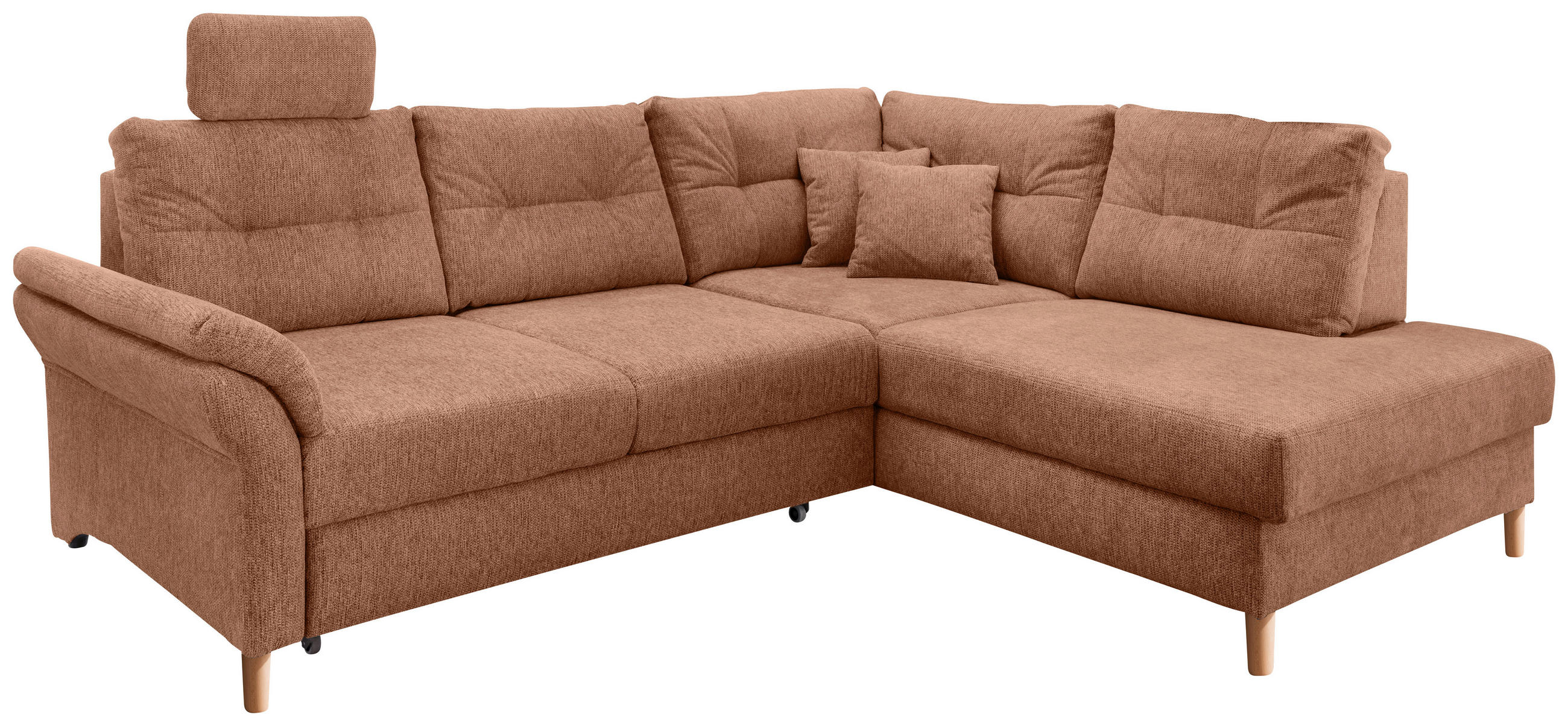 ECKSOFA Koralle Chenille  - Koralle/Naturfarben, MODERN, Holz/Textil (264/206cm) - Livetastic