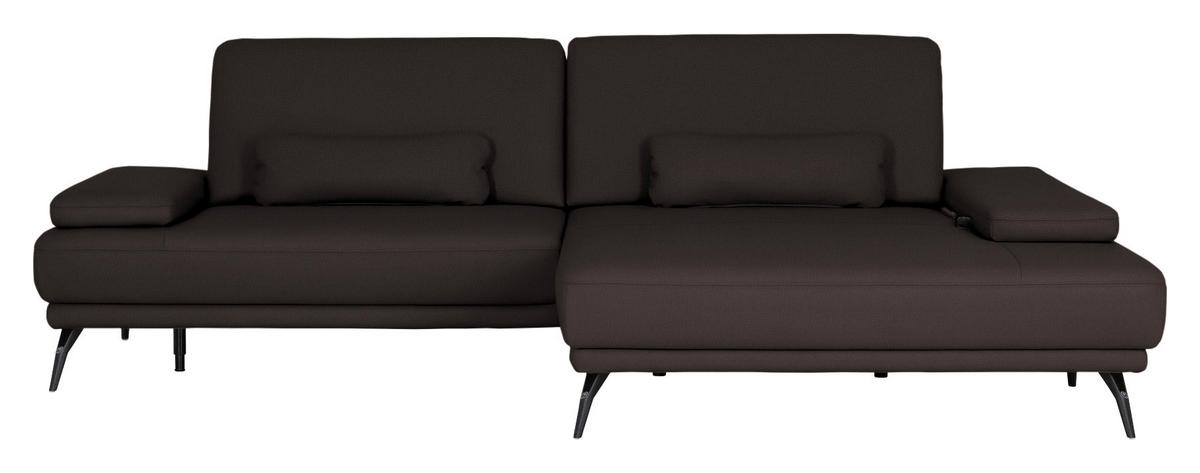 ECKSOFA Echtleder Schwarzbraun  - Schwarzbraun/Schwarz, Konventionell, Leder/Metall (301/180cm) - Joop!