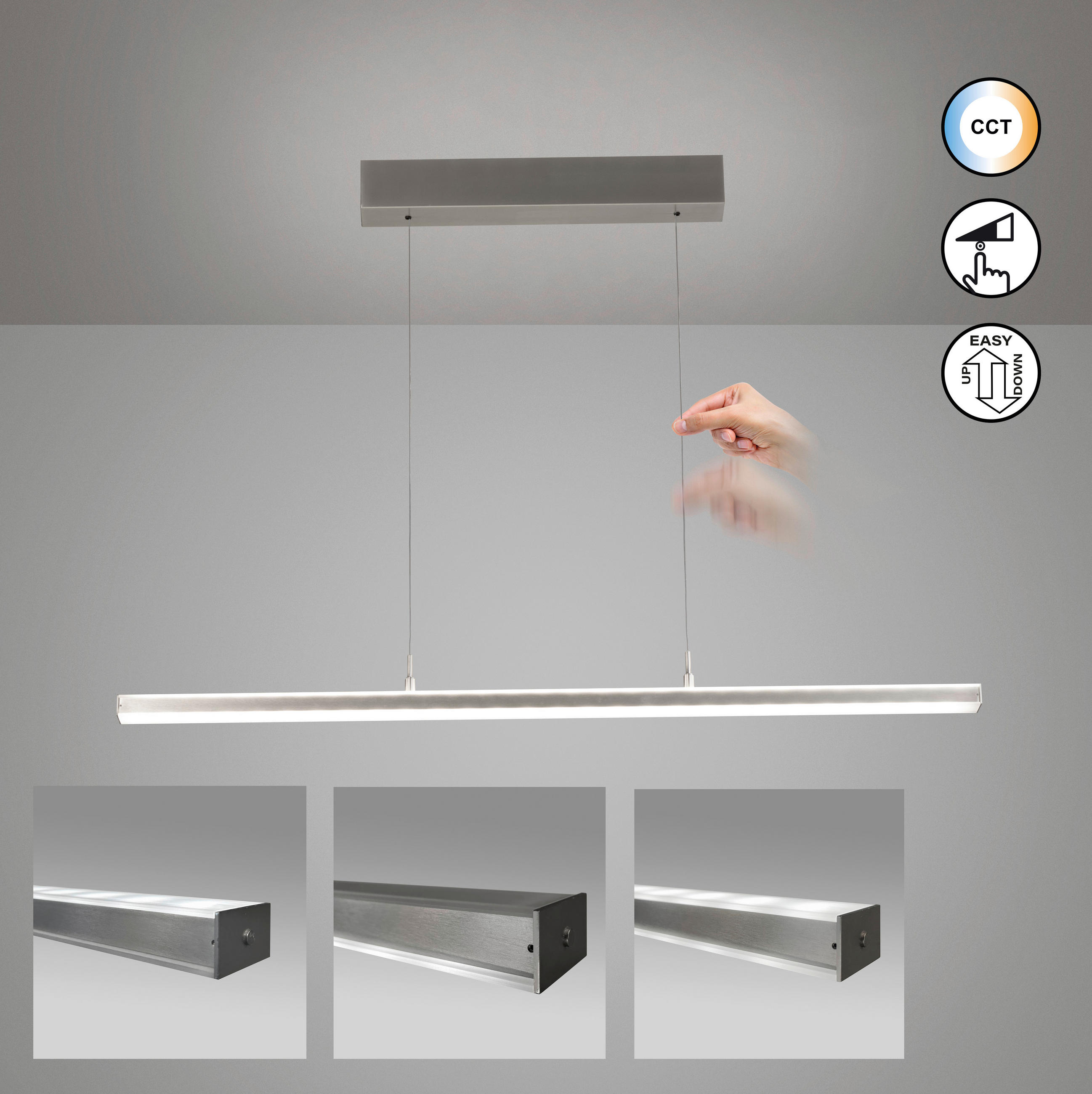 LED-HÄNGELEUCHTE Valeno 115/6,5/70-180 cm   - Nickelfarben, Design, Metall (115/6,5/70-180cm) - Fischer & Honsel