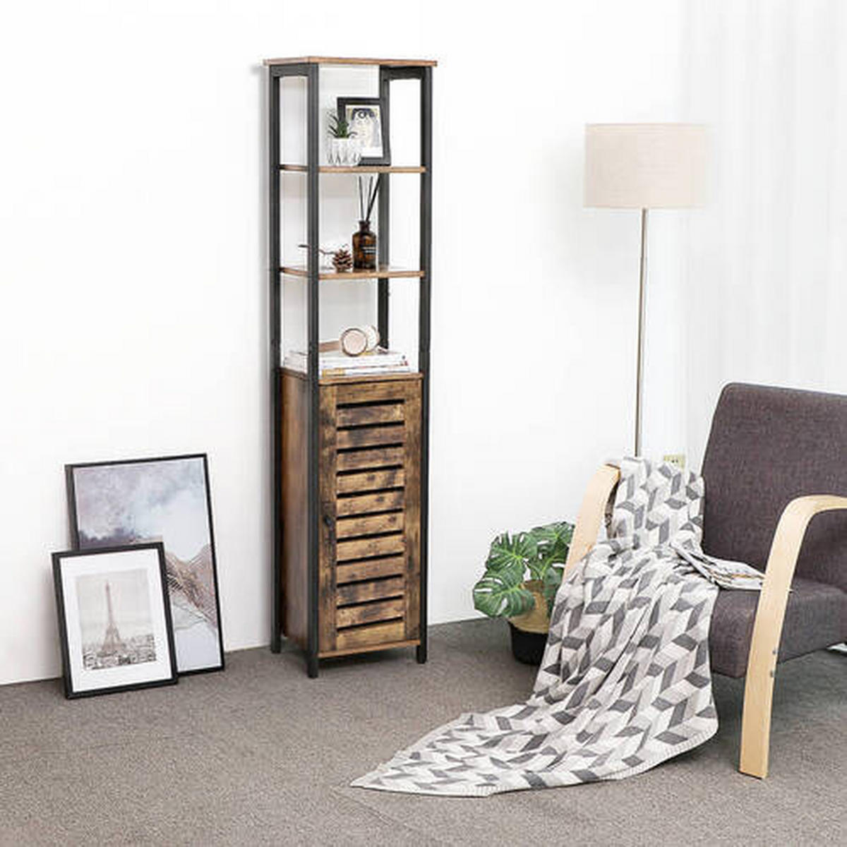 REGÁL, hnědá, černá, uhlíková ocel, 37/167/30 cm - černá/hnědá, Trend, kov/kompozitní dřevo (37/167/30cm) - Boxxx