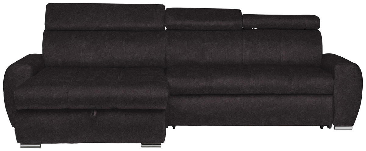 ECKSOFA in Velours Dunkelbraun  173/276 cm  - Chromfarben/Dunkelbraun, Design, Kunststoff/Textil (173/276cm) - Stylife