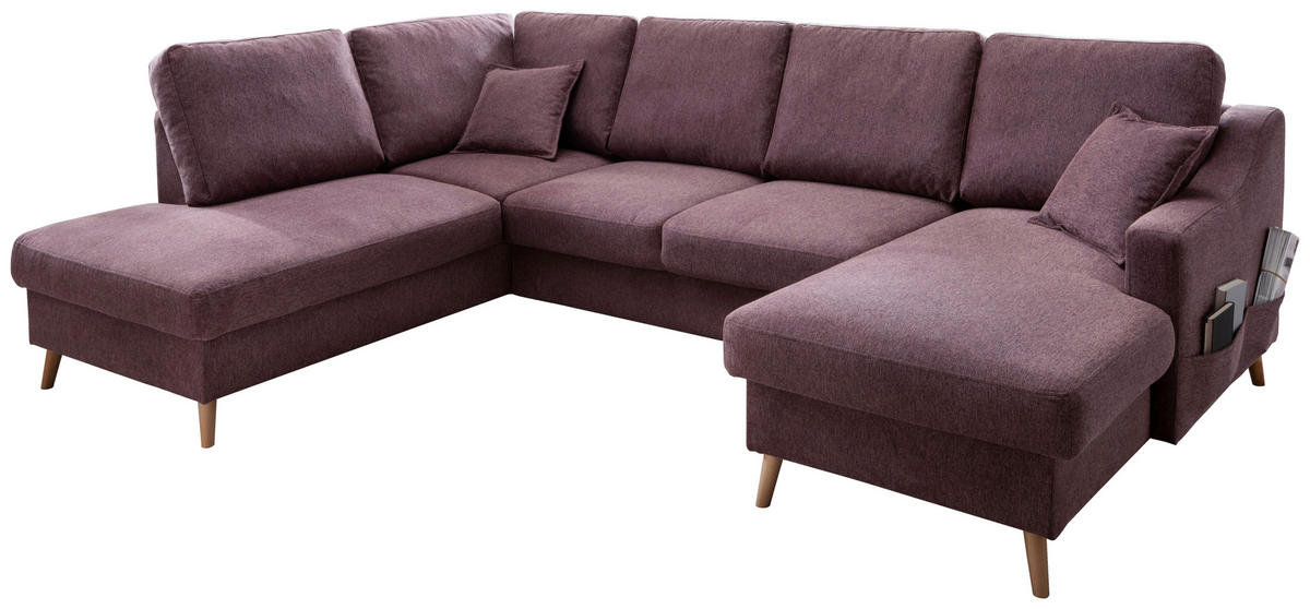 WOHNLANDSCHAFT in Struktur Bordeaux  - Bordeaux/Naturfarben, KONVENTIONELL, Holz/Textil (200/301/150cm) - P & B